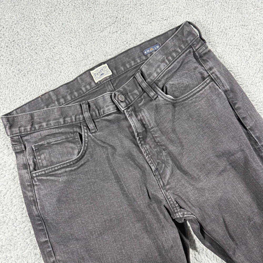 Faherty Brand The Feel Good Jeans Mens 33x30 Black Organic Cotton Straight Leg
